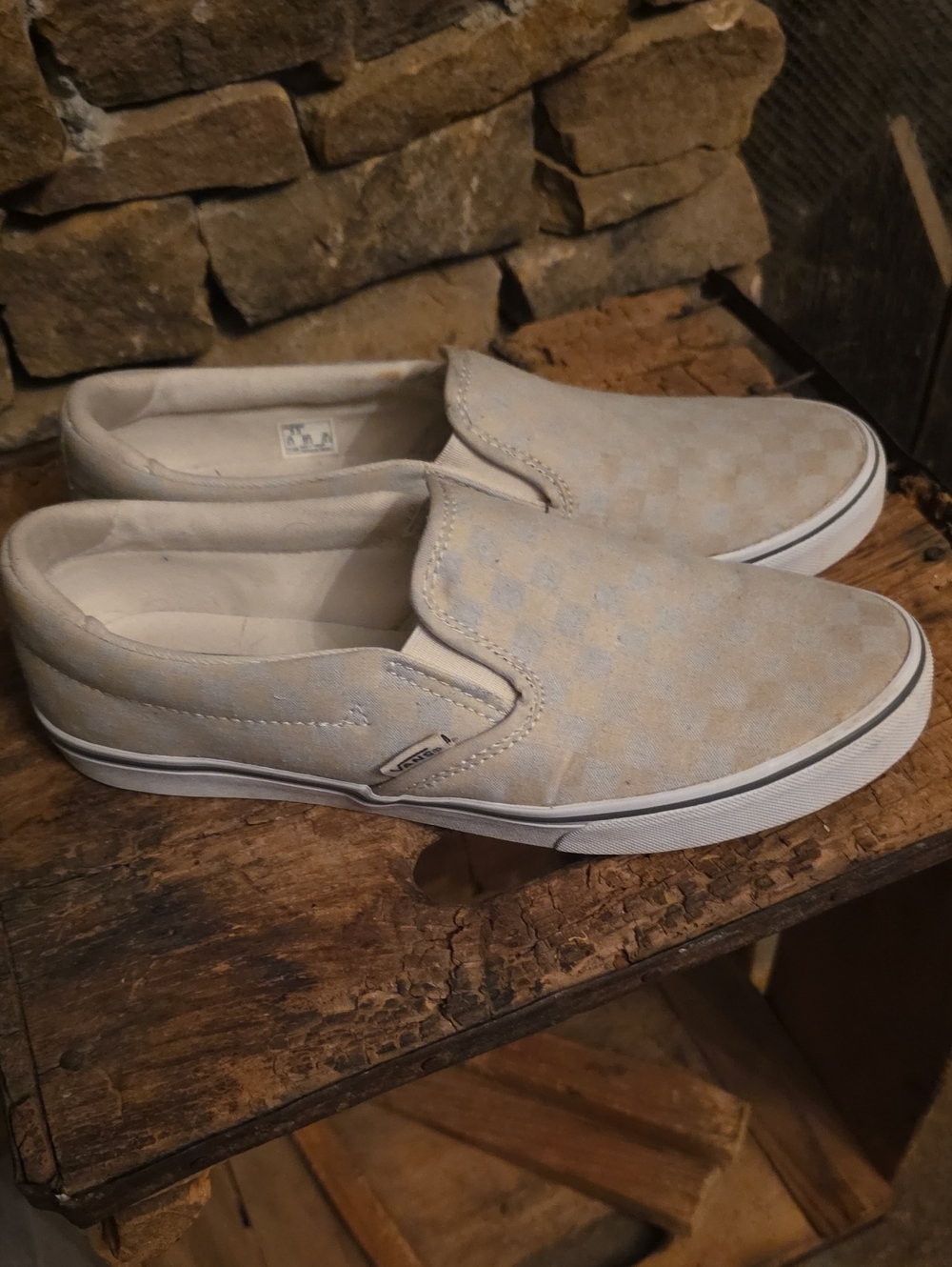 Vans Beige Checkerboard Slip-On Loafers - Men's